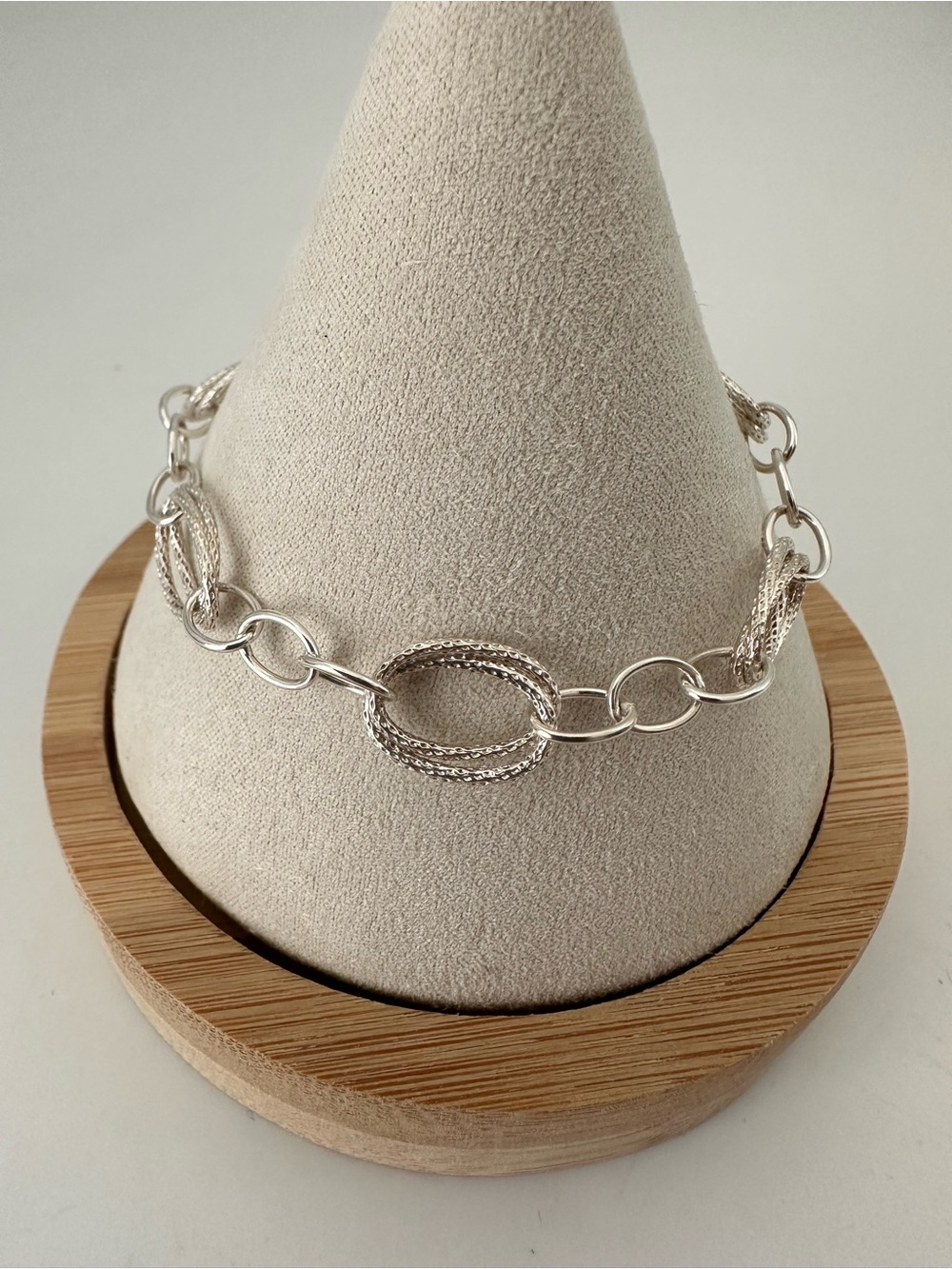 Sterling Silver Textured Link Bracelet - Silver
